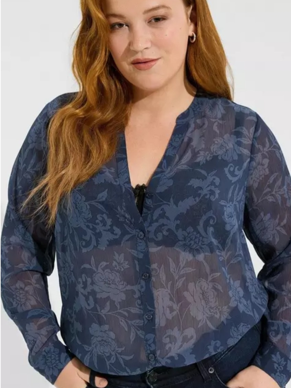 Torrid Blue Floral Chiffon Button Front Blouse Size 3 3X 22/24